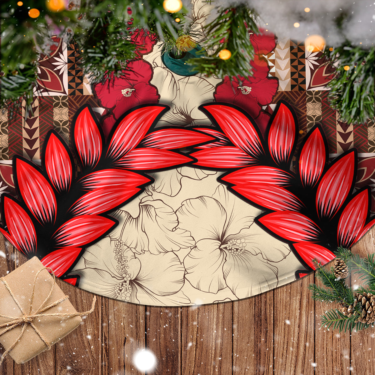 Samoa Siapo Tree Skirt Tapa Pattern Mix Ula Fala Hibiscus - Wonder Print Shop