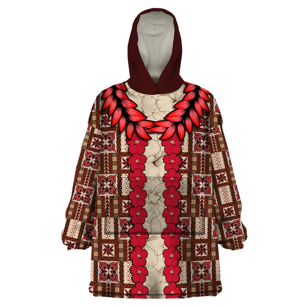 Samoa Siapo Wearable Blanket Hoodie Tapa Pattern Mix Ula Fala Hibiscus - Wonder Print Shop