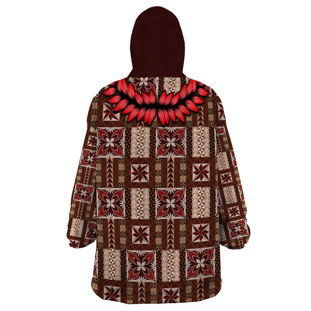 Samoa Siapo Wearable Blanket Hoodie Tapa Pattern Mix Ula Fala Hibiscus - Wonder Print Shop