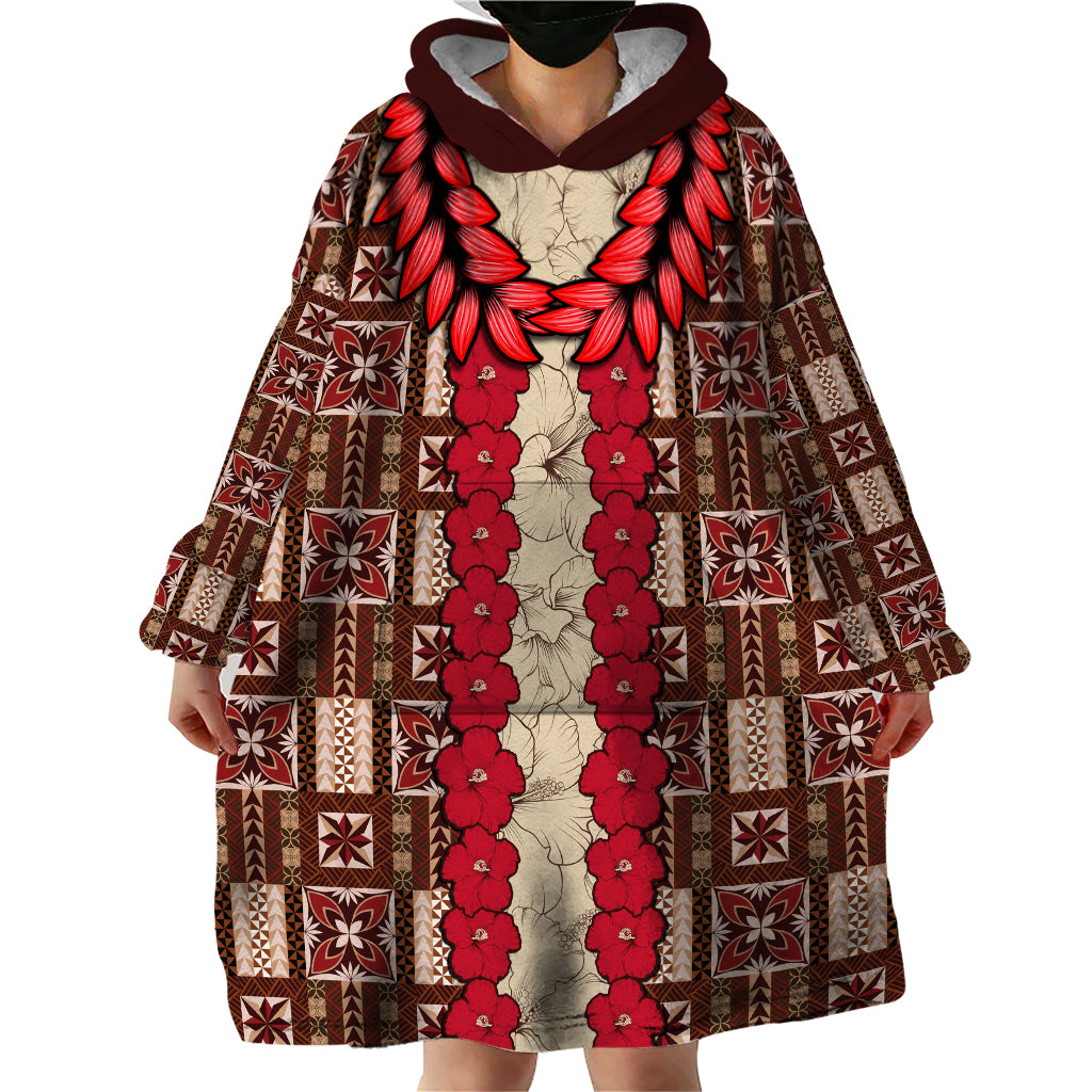 Samoa Siapo Wearable Blanket Hoodie Tapa Pattern Mix Ula Fala Hibiscus - Wonder Print Shop