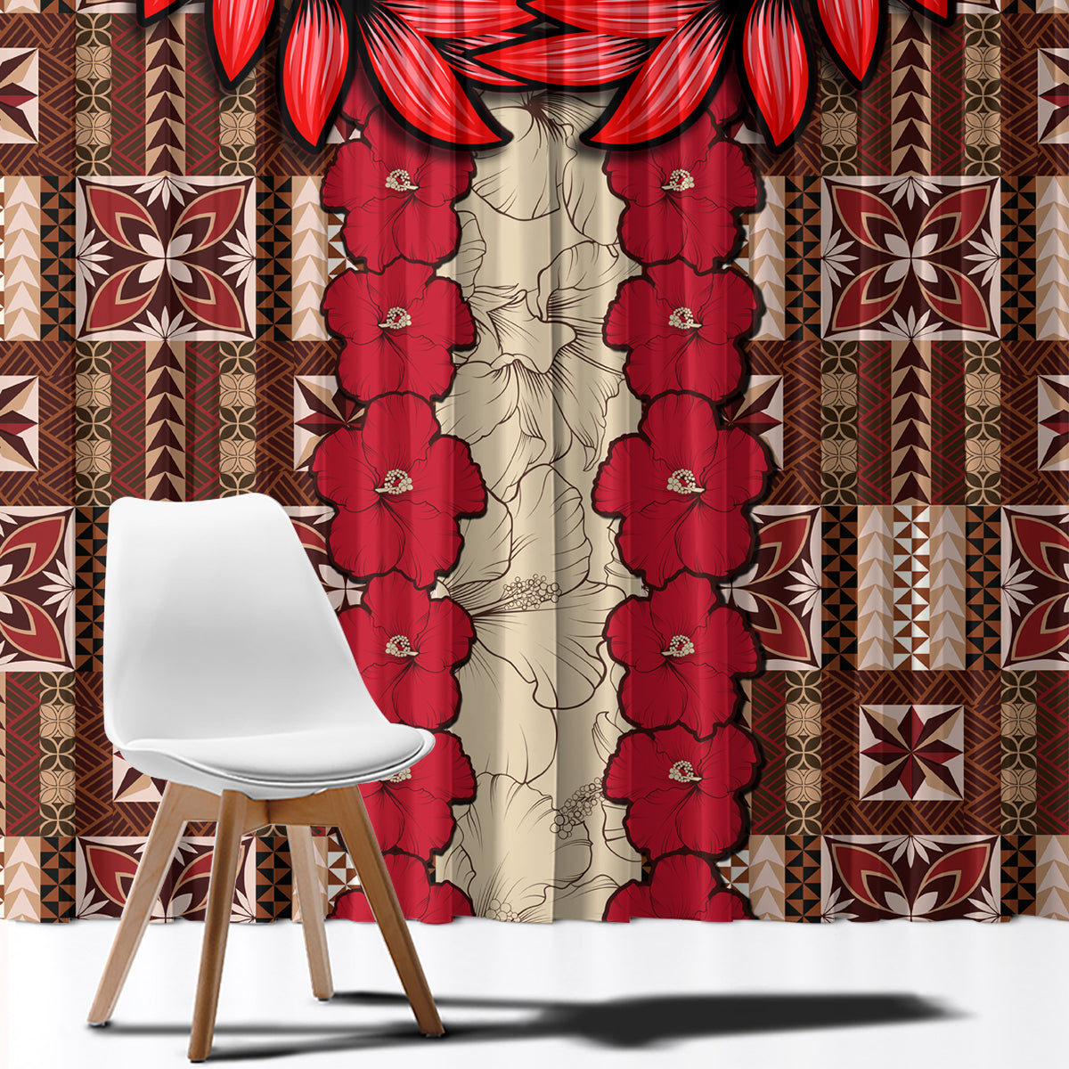 Samoa Siapo Window Curtain Tapa Pattern Mix Ula Fala Hibiscus - Wonder Print Shop