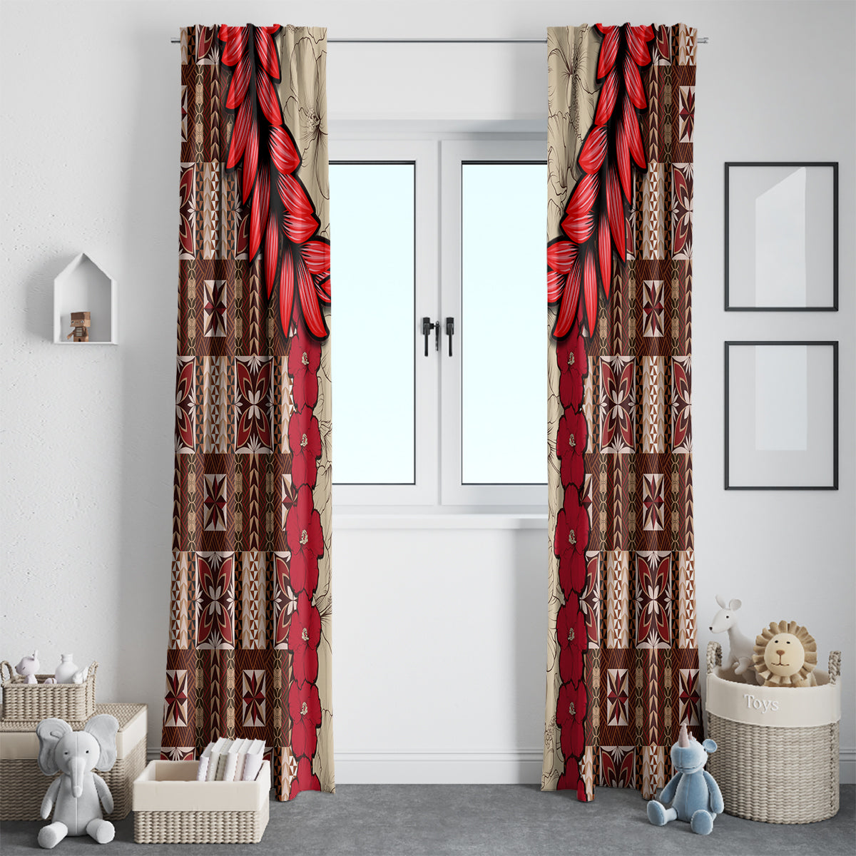 Samoa Siapo Window Curtain Tapa Pattern Mix Ula Fala Hibiscus - Wonder Print Shop