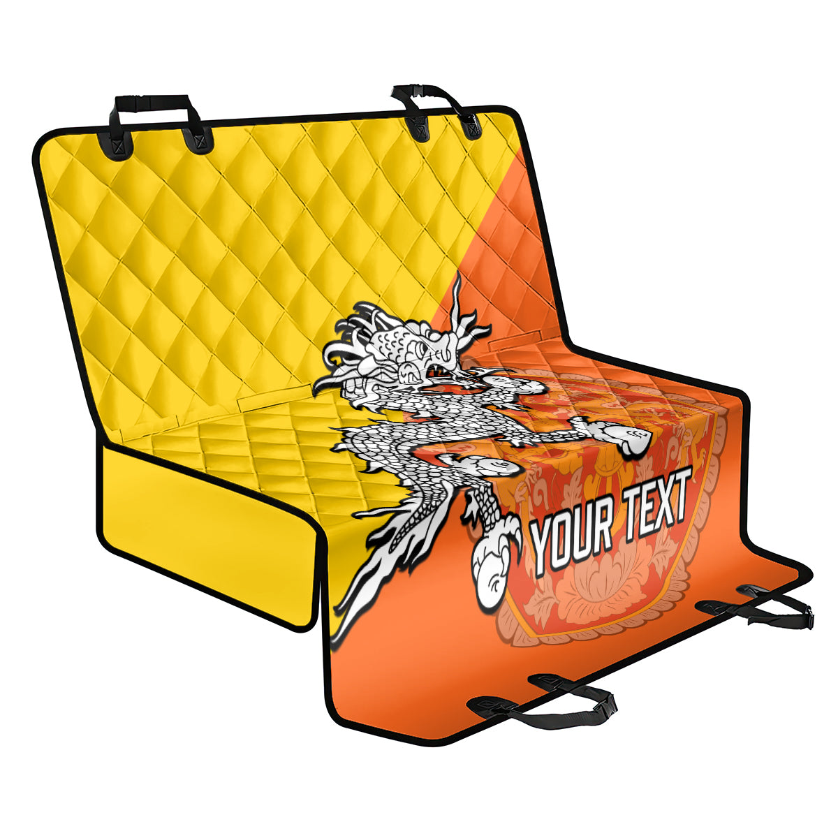 Personalised Bhutan National Day Back Car Seat Cover Coat Of Arms Mix Flag Style - Wonder Print Shop