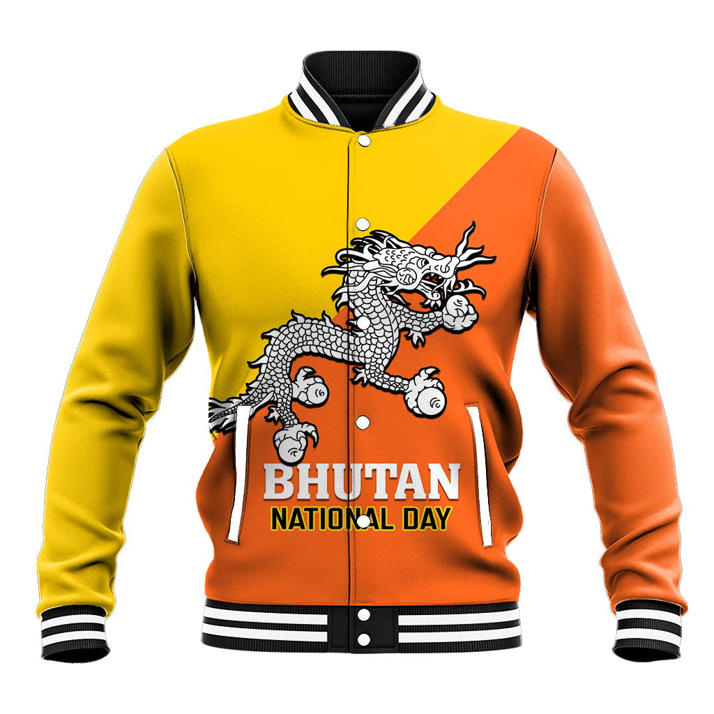 Personalised Bhutan National Day Baseball Jacket Coat Of Arms Mix Flag Style - Wonder Print Shop