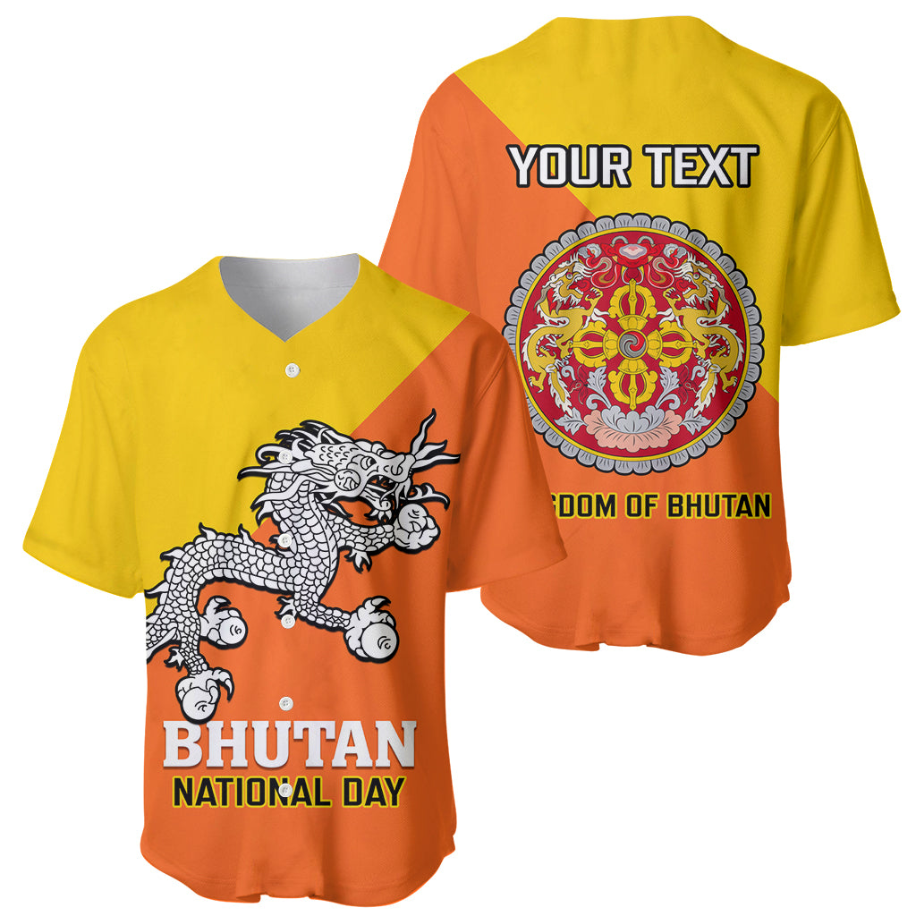 Personalised Bhutan National Day Baseball Jersey Coat Of Arms Mix Flag Style - Wonder Print Shop