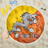 Personalised Bhutan National Day Beach Blanket Coat Of Arms Mix Flag Style - Wonder Print Shop