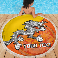 Personalised Bhutan National Day Beach Blanket Coat Of Arms Mix Flag Style - Wonder Print Shop