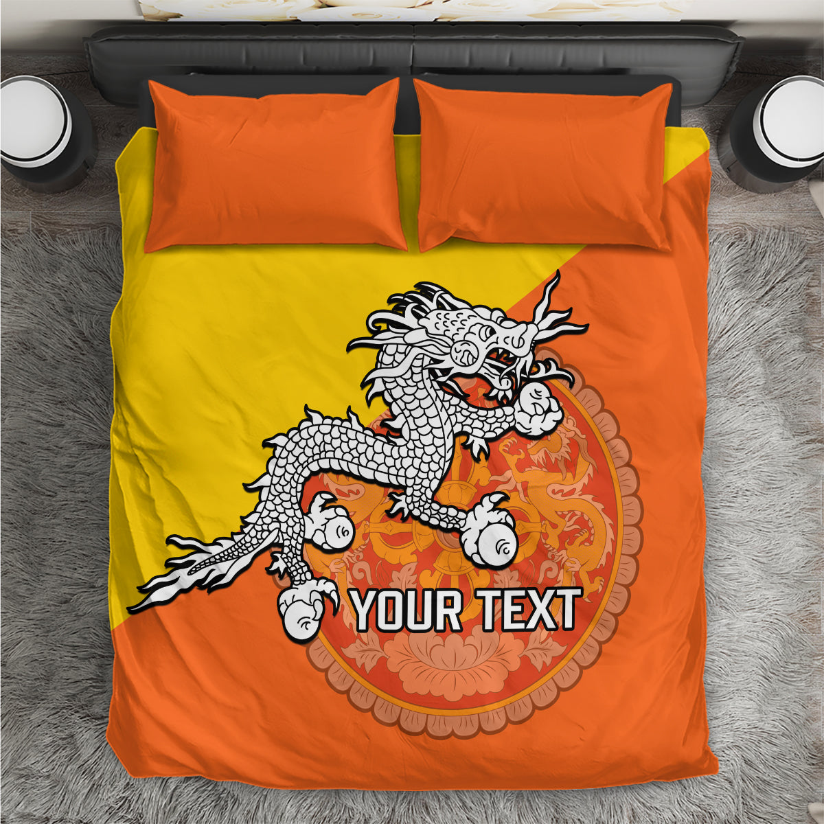 Personalised Bhutan National Day Bedding Set Coat Of Arms Mix Flag Style - Wonder Print Shop