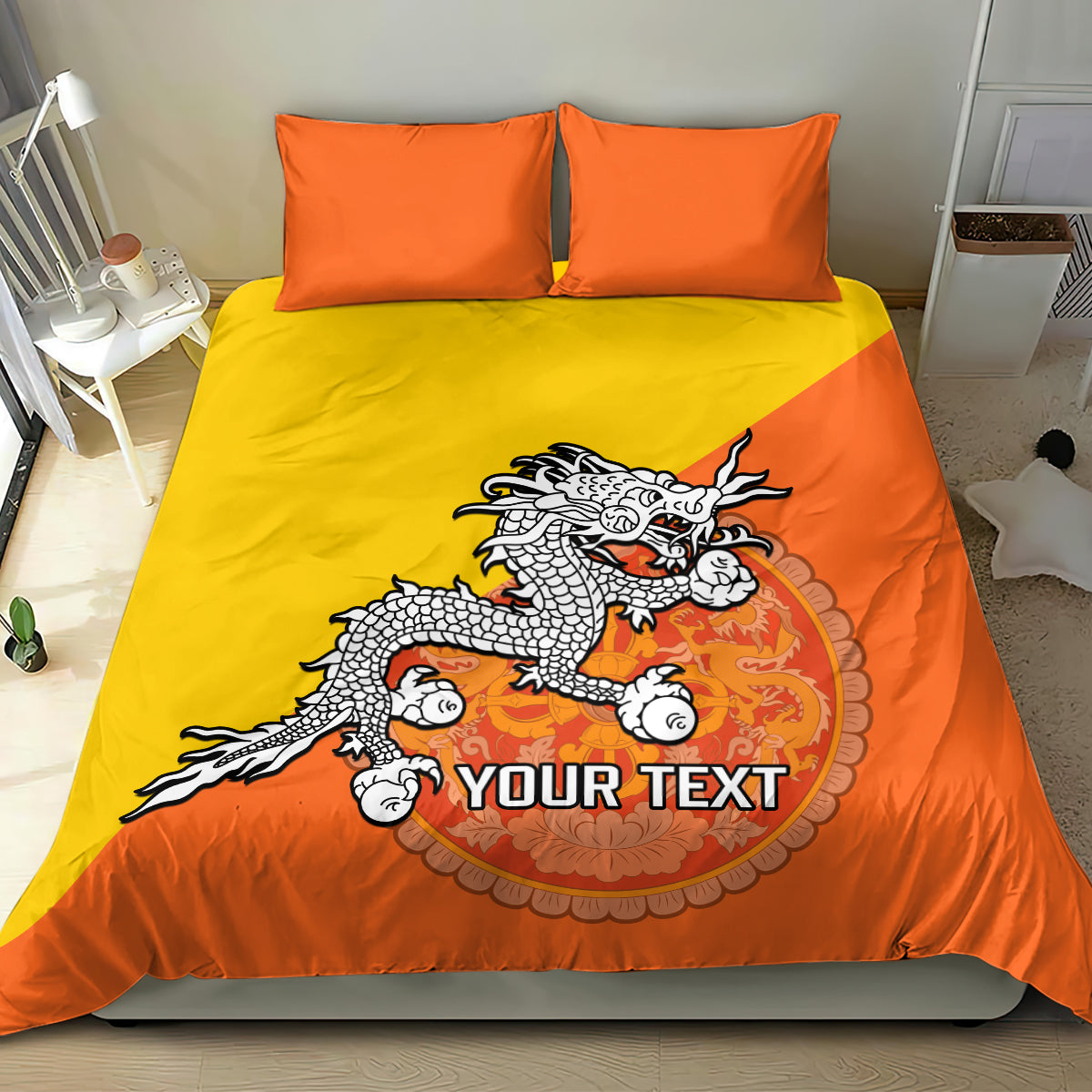 Personalised Bhutan National Day Bedding Set Coat Of Arms Mix Flag Style - Wonder Print Shop