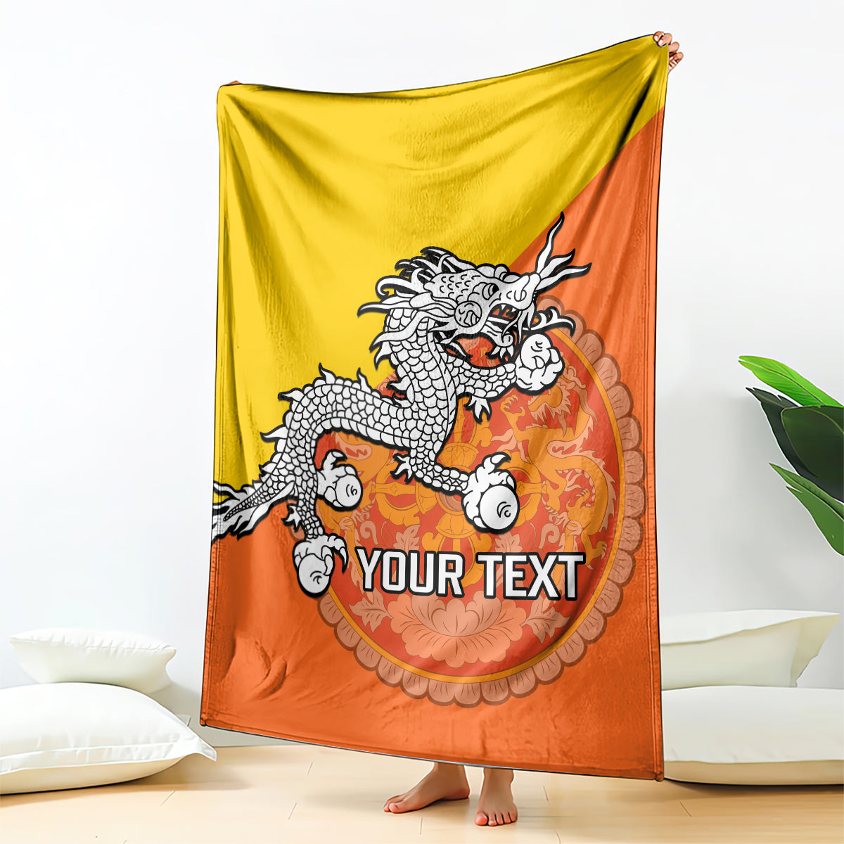personalised-bhutan-national-day-blanket-coat-of-arms-mix-flag-style