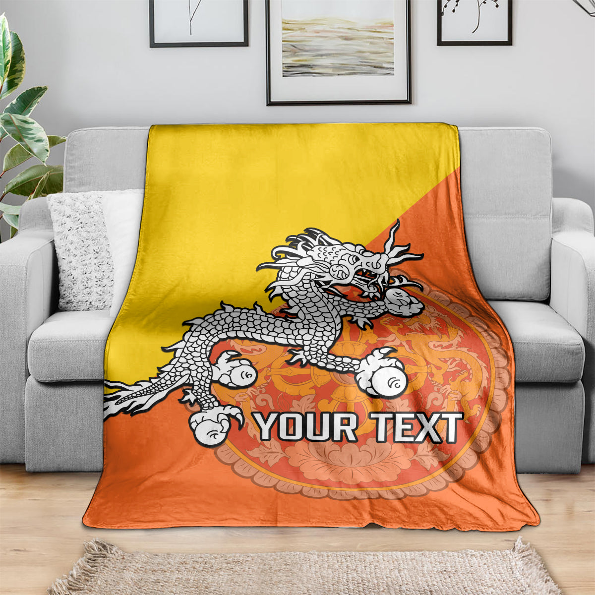 personalised-bhutan-national-day-blanket-coat-of-arms-mix-flag-style
