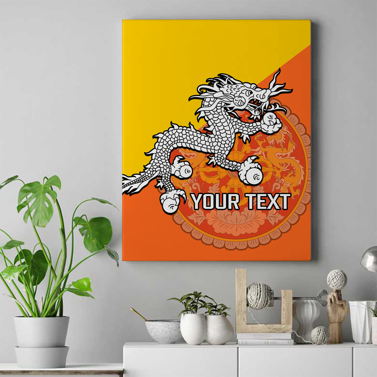 Personalised Bhutan National Day Canvas Wall Art Coat Of Arms Mix Flag Style - Wonder Print Shop