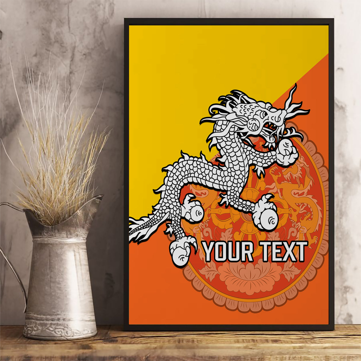 Personalised Bhutan National Day Canvas Wall Art Coat Of Arms Mix Flag Style - Wonder Print Shop