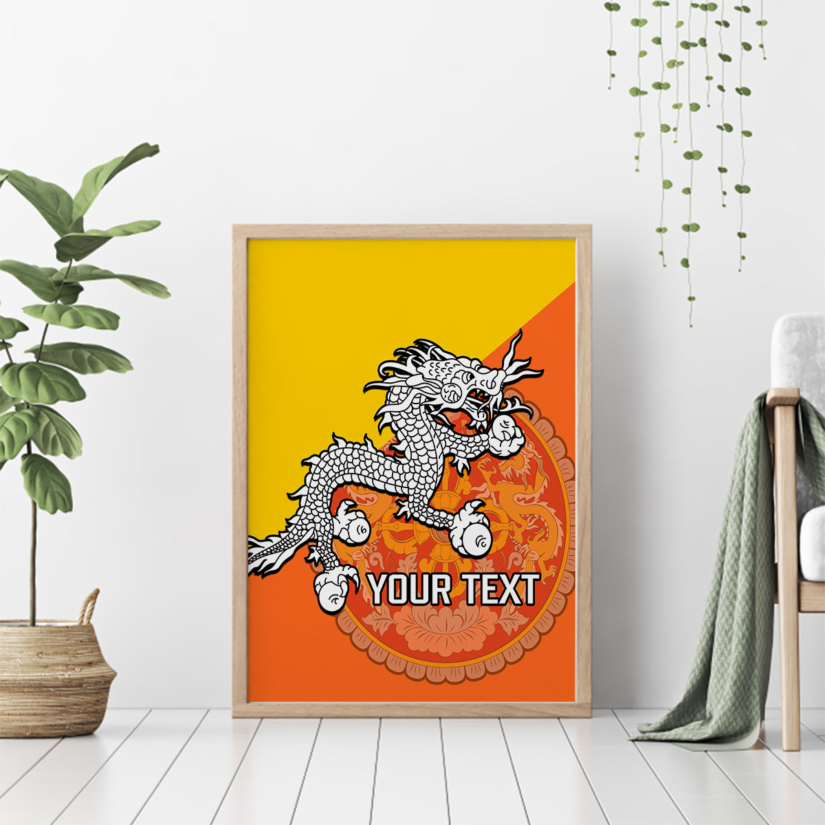 Personalised Bhutan National Day Canvas Wall Art Coat Of Arms Mix Flag Style - Wonder Print Shop