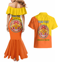 Personalised Bhutan National Day Couples Matching Mermaid Dress and Hawaiian Shirt Coat Of Arms Mix Flag Style - Wonder Print Shop