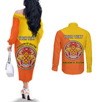 personalised-bhutan-national-day-couples-matching-off-the-shoulder-long-sleeve-dress-and-long-sleeve-button-shirt-coat-of-arms-mix-flag-style