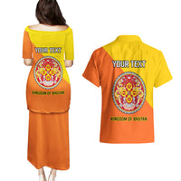 Personalised Bhutan National Day Couples Matching Puletasi Dress and Hawaiian Shirt Coat Of Arms Mix Flag Style - Wonder Print Shop
