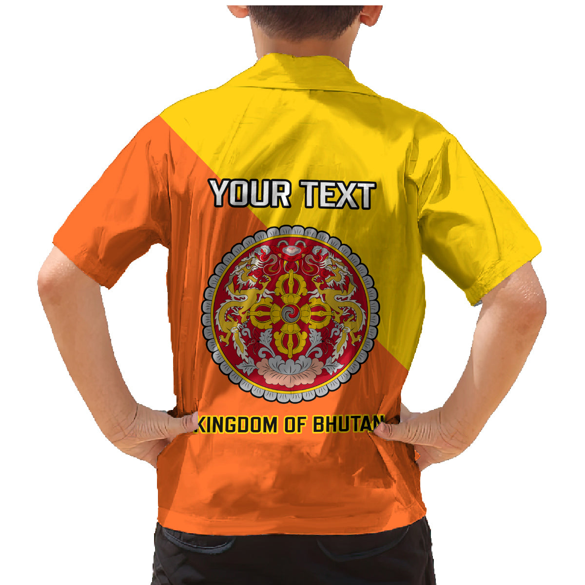 Personalised Bhutan National Day Family Matching Mermaid Dress and Hawaiian Shirt Coat Of Arms Mix Flag Style - Wonder Print Shop