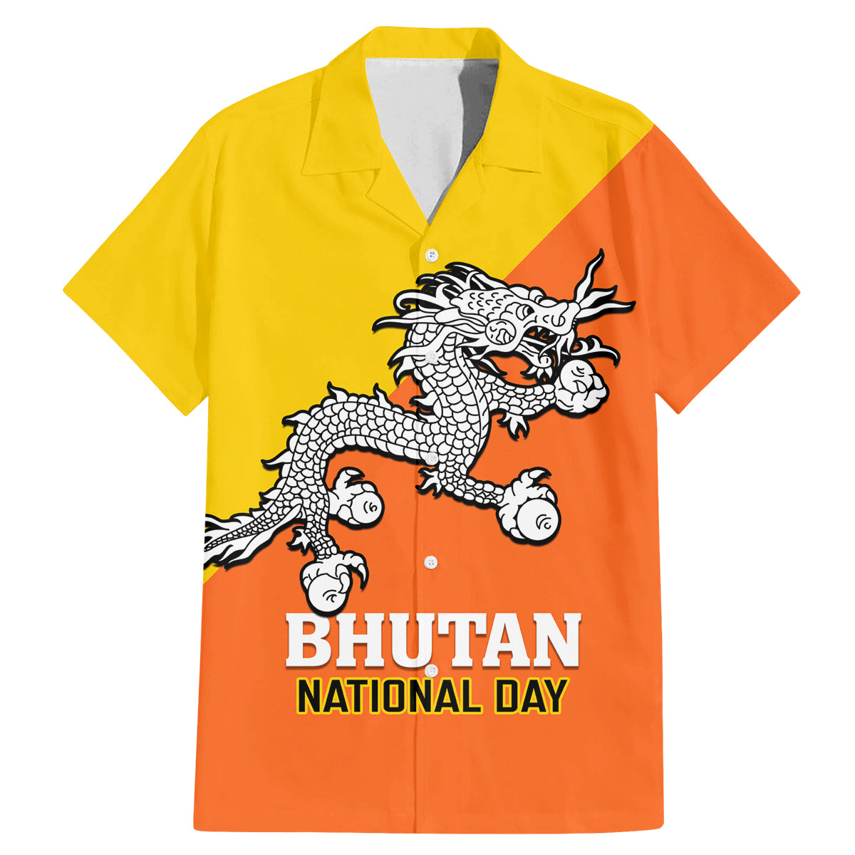Personalised Bhutan National Day Family Matching Mermaid Dress and Hawaiian Shirt Coat Of Arms Mix Flag Style - Wonder Print Shop