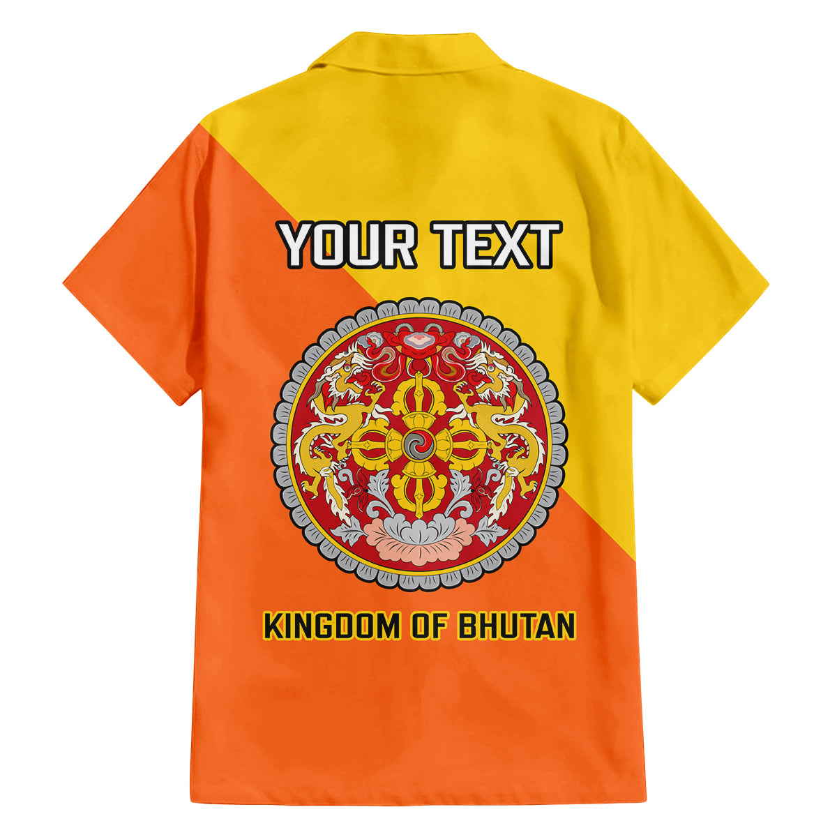 Personalised Bhutan National Day Family Matching Off Shoulder Maxi Dress and Hawaiian Shirt Coat Of Arms Mix Flag Style - Wonder Print Shop