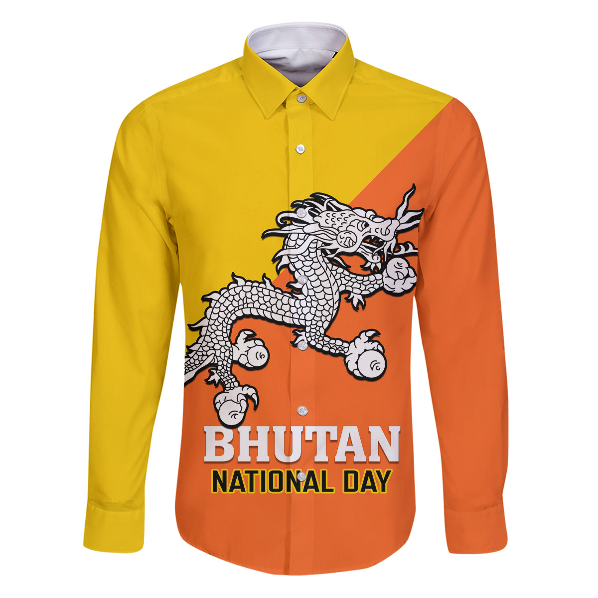 Personalised Bhutan National Day Family Matching Puletasi Dress and Hawaiian Shirt Coat Of Arms Mix Flag Style - Wonder Print Shop