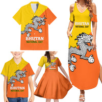 Personalised Bhutan National Day Family Matching Summer Maxi Dress and Hawaiian Shirt Coat Of Arms Mix Flag Style - Wonder Print Shop