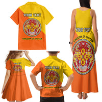 Personalised Bhutan National Day Family Matching Tank Maxi Dress and Hawaiian Shirt Coat Of Arms Mix Flag Style - Wonder Print Shop