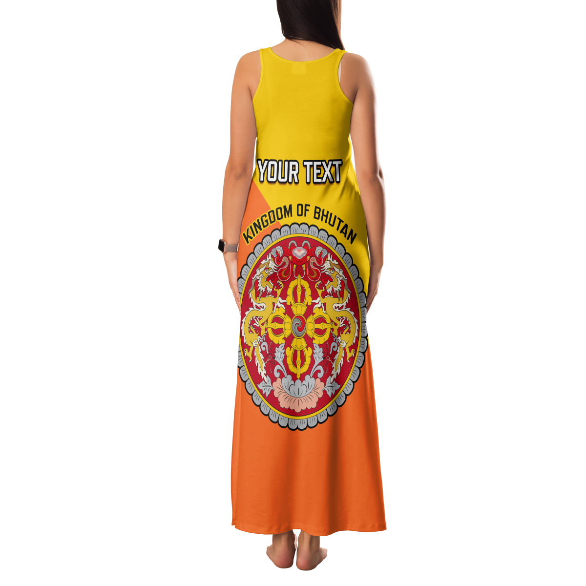 Personalised Bhutan National Day Family Matching Tank Maxi Dress and Hawaiian Shirt Coat Of Arms Mix Flag Style - Wonder Print Shop