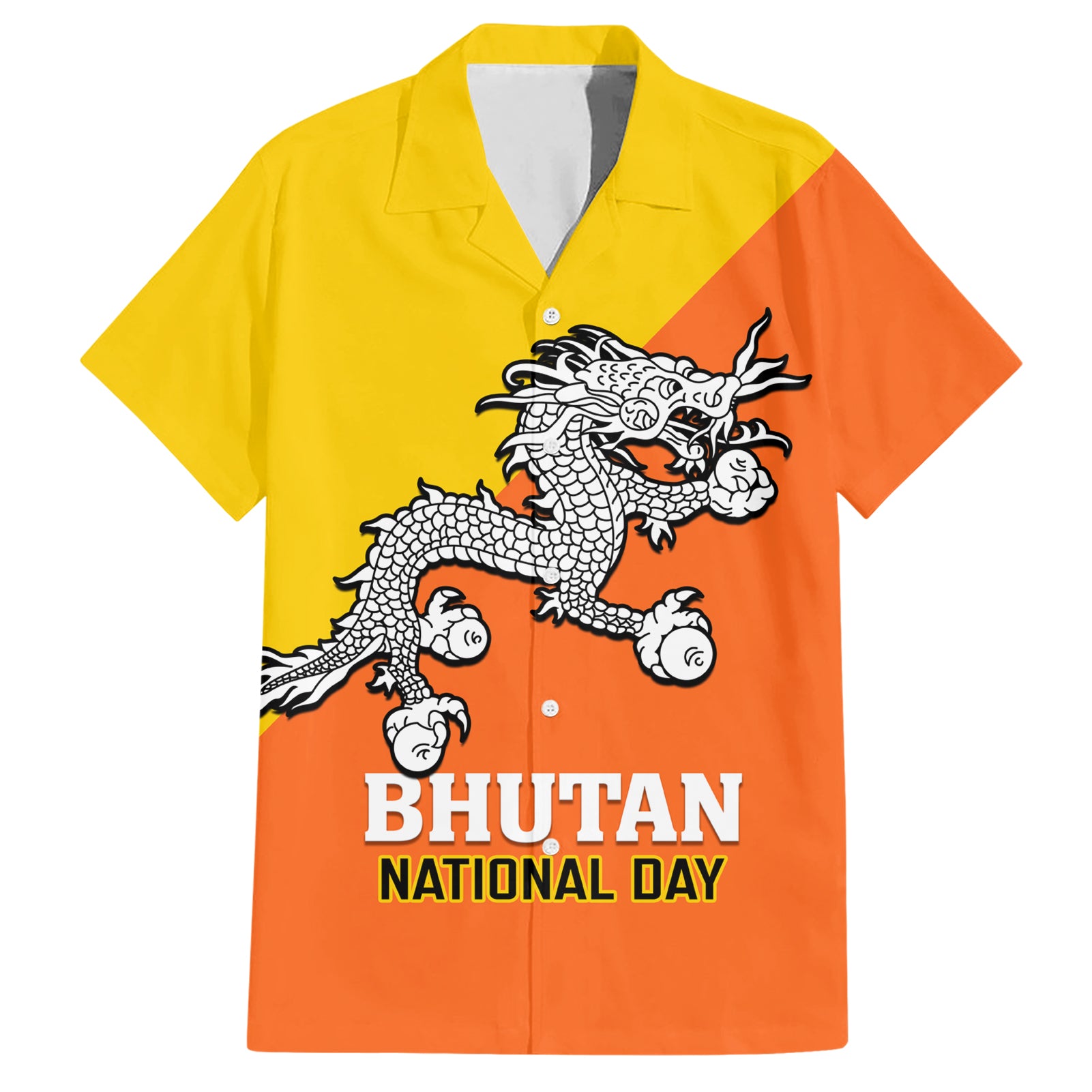 personalised-bhutan-national-day-hawaiian-shirt-coat-of-arms-mix-flag-style