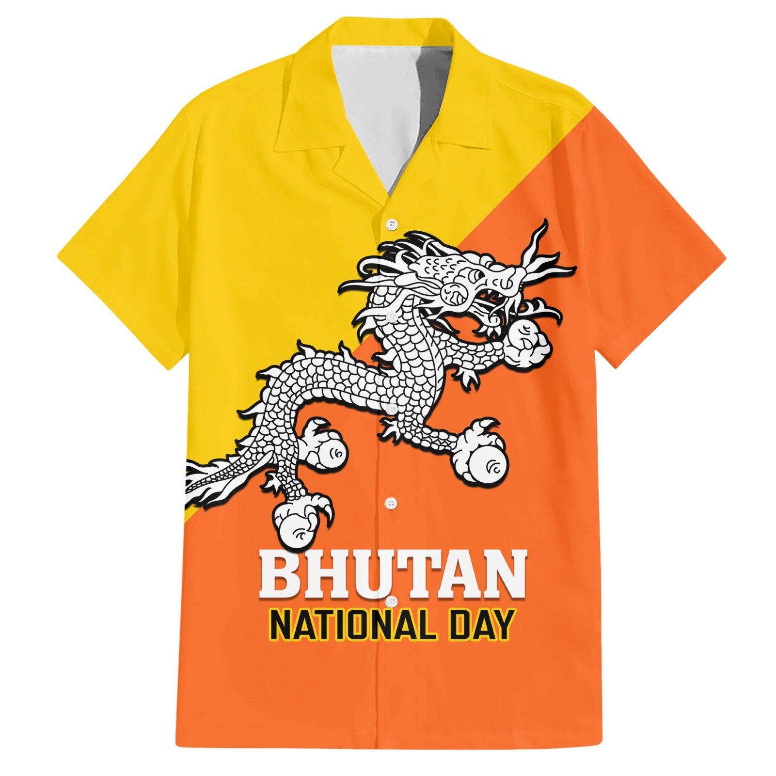 Personalised Bhutan National Day Hawaiian Shirt Coat Of Arms Mix Flag Style - Wonder Print Shop
