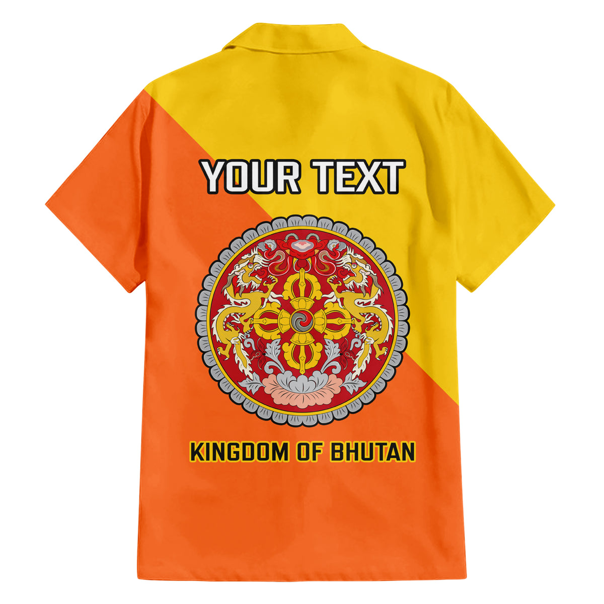 Personalised Bhutan National Day Hawaiian Shirt Coat Of Arms Mix Flag Style - Wonder Print Shop