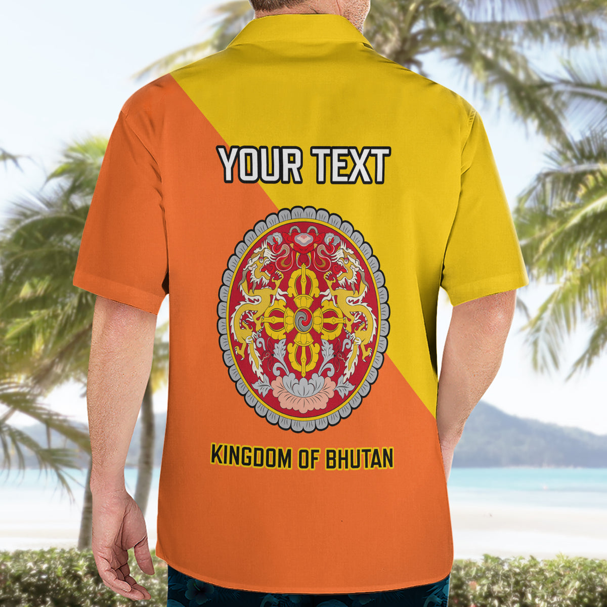 Personalised Bhutan National Day Hawaiian Shirt Coat Of Arms Mix Flag Style - Wonder Print Shop