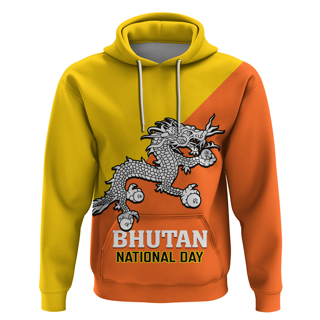 Personalised Bhutan National Day Hoodie Coat Of Arms Mix Flag Style - Wonder Print Shop