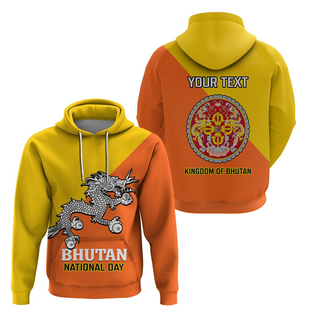 Personalised Bhutan National Day Hoodie Coat Of Arms Mix Flag Style - Wonder Print Shop