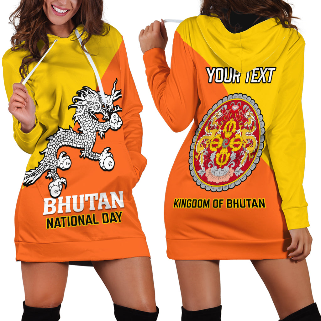 Personalised Bhutan National Day Hoodie Dress Coat Of Arms Mix Flag Style - Wonder Print Shop