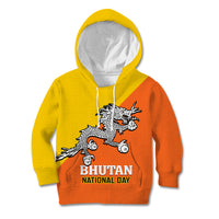 Personalised Bhutan National Day Kid Hoodie Coat Of Arms Mix Flag Style - Wonder Print Shop