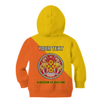 Personalised Bhutan National Day Kid Hoodie Coat Of Arms Mix Flag Style - Wonder Print Shop