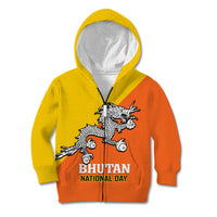 Personalised Bhutan National Day Kid Hoodie Coat Of Arms Mix Flag Style - Wonder Print Shop