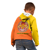 Personalised Bhutan National Day Kid Hoodie Coat Of Arms Mix Flag Style - Wonder Print Shop