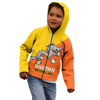 Personalised Bhutan National Day Kid Hoodie Coat Of Arms Mix Flag Style - Wonder Print Shop