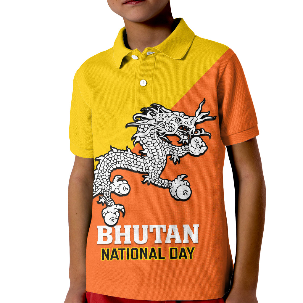 Personalised Bhutan National Day Kid Polo Shirt Coat Of Arms Mix Flag Style - Wonder Print Shop