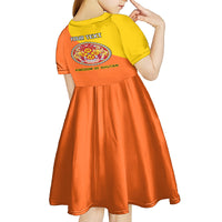 Personalised Bhutan National Day Kid Short Sleeve Dress Coat Of Arms Mix Flag Style - Wonder Print Shop