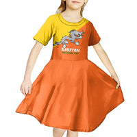 Personalised Bhutan National Day Kid Short Sleeve Dress Coat Of Arms Mix Flag Style - Wonder Print Shop