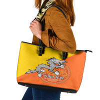 Personalised Bhutan National Day Leather Tote Bag Coat Of Arms Mix Flag Style - Wonder Print Shop