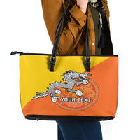 Personalised Bhutan National Day Leather Tote Bag Coat Of Arms Mix Flag Style - Wonder Print Shop