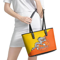 Personalised Bhutan National Day Leather Tote Bag Coat Of Arms Mix Flag Style - Wonder Print Shop