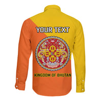 Personalised Bhutan National Day Long Sleeve Button Shirt Coat Of Arms Mix Flag Style - Wonder Print Shop