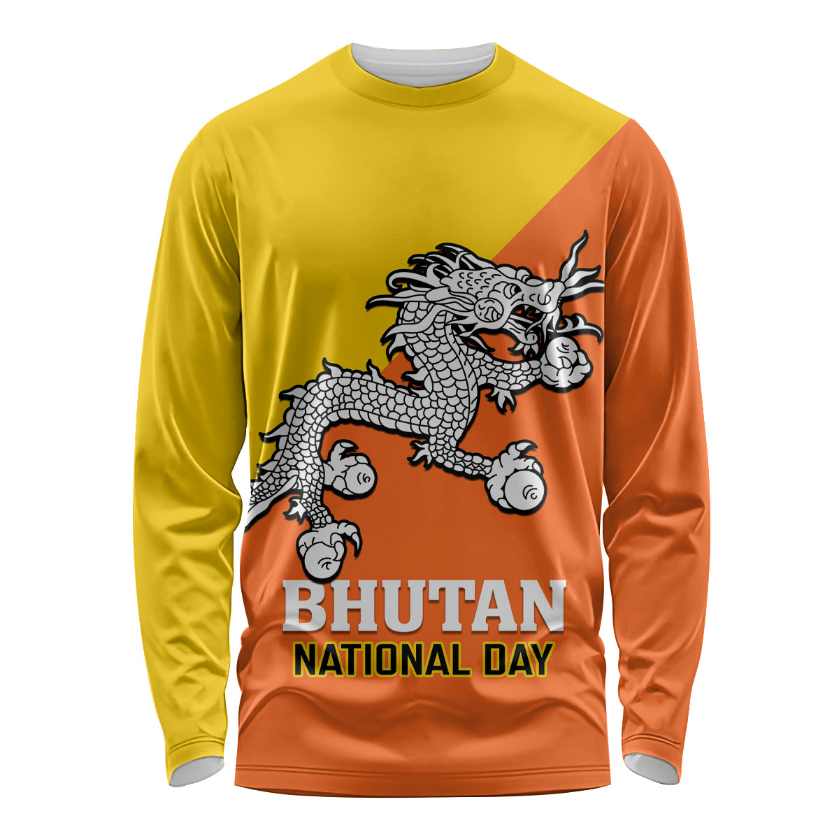 Personalised Bhutan National Day Long Sleeve Shirt Coat Of Arms Mix Flag Style - Wonder Print Shop