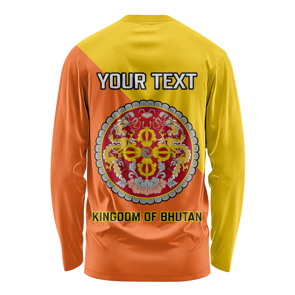 Personalised Bhutan National Day Long Sleeve Shirt Coat Of Arms Mix Flag Style - Wonder Print Shop