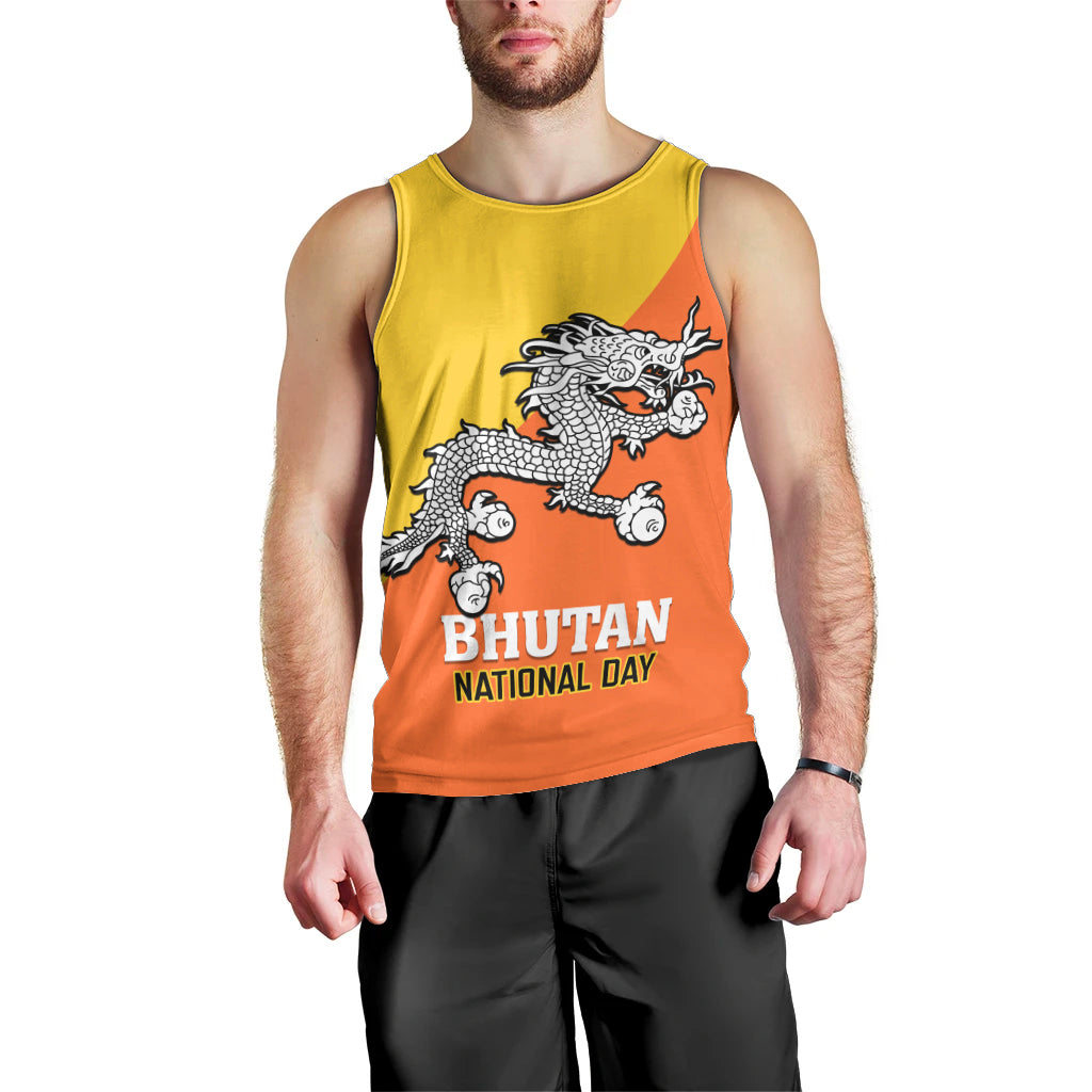 Personalised Bhutan National Day Men Tank Top Coat Of Arms Mix Flag Style - Wonder Print Shop